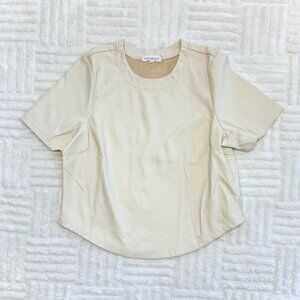 Good American Faux Leather Shirt Top Cream